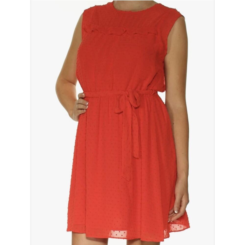 Maison Jules Women's Swiss Dot A Line Red Dress Sleeveless Size XL Sheer Whimsy - Picture 1 of 14